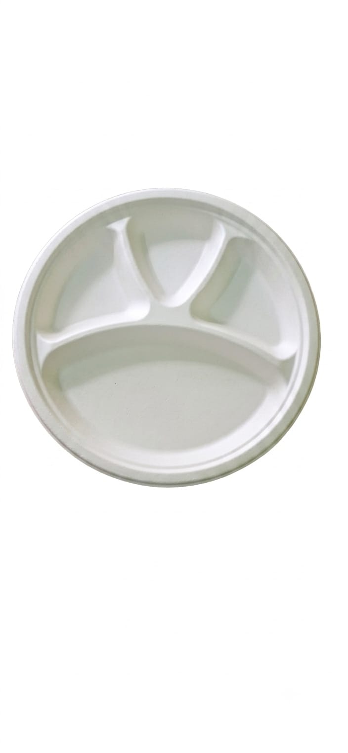 Bagasse Round Plate — 4 Compartments