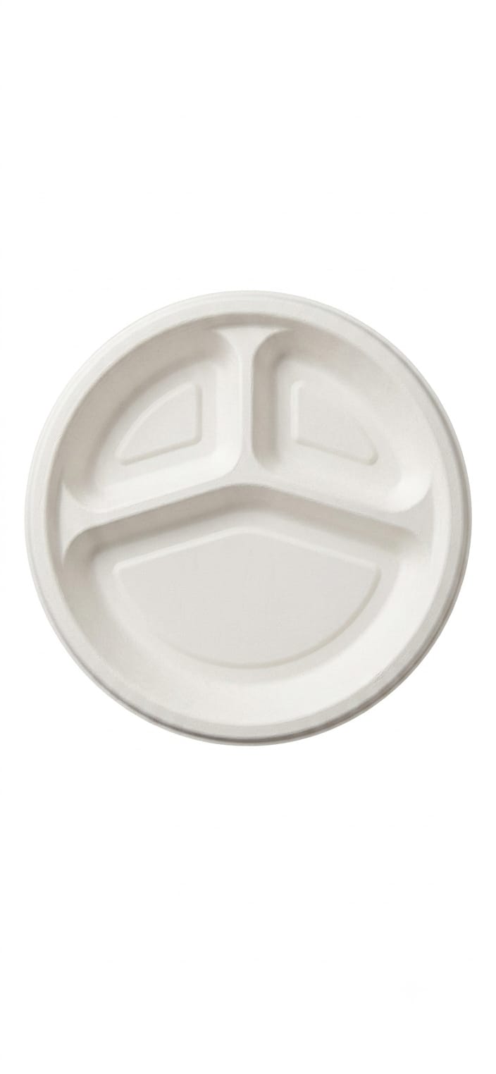 Bagasse Round Plate — 3 Compartments